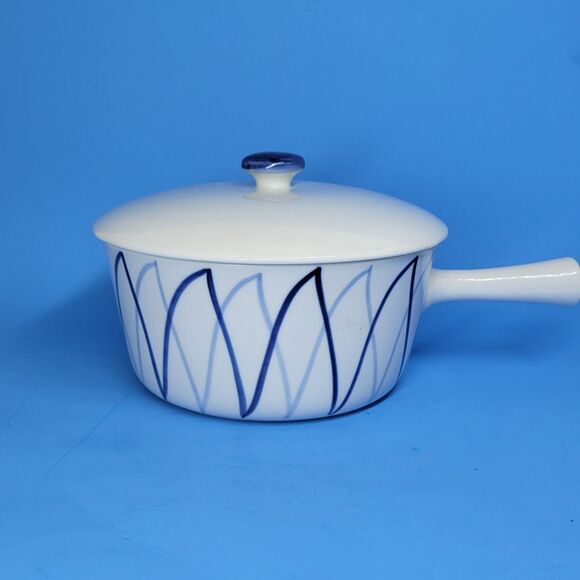 Lyngby Porcelain Dan-lld lldfast Denmark Blue Harlequin Flame 7" X 3 1/4" Pot - Picture 1 of 10